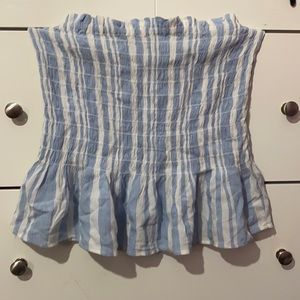American Eagle Blue & White Ruffle Bottom Tube Top